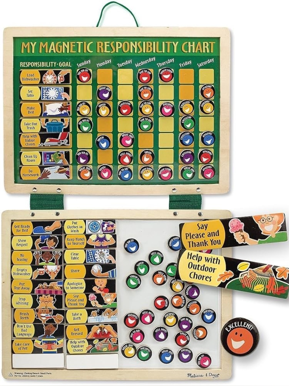 Melissa & Doug Responsibility Chart Deluxe Wooden Magnetic with Magnets